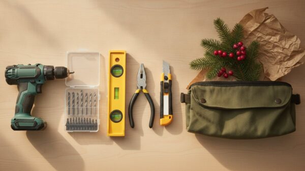 Werkzeug als Weihnachtsgeschenk auf einer Werkbank