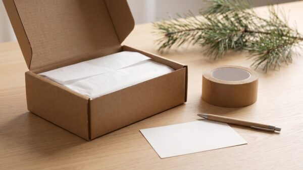 Kassenbon und Geschenkkarton als Symbol fuer Umtausch