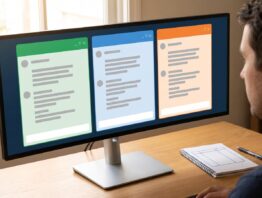 Welche KI ist die beste: drei Chat-Fenster im Vergleich auf einem Monitor