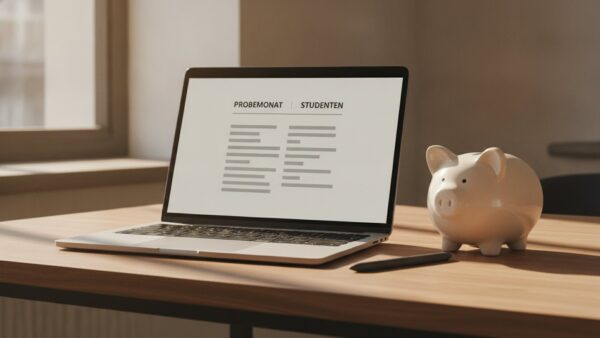 KI-Abo günstiger bekommen: Angebotsseite mit Probemonat und Studentenrabatt auf einem Laptop