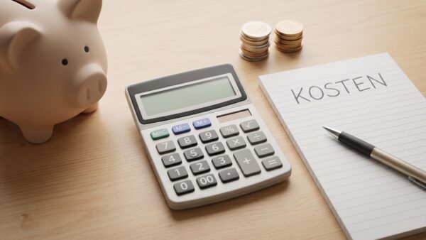 welt etf kosten Taschenrechner und Notizblock zum Thema Kosten eines Welt-ETF