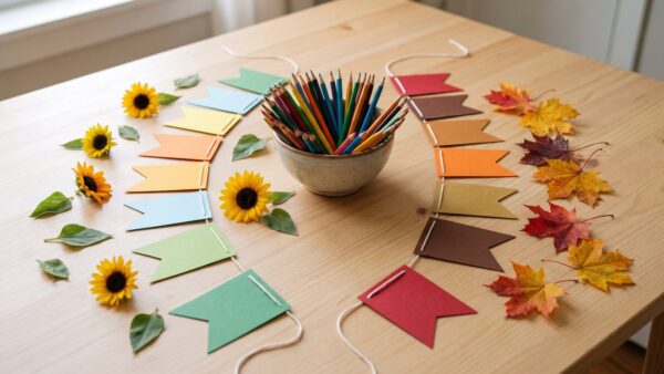 weltkindertag 2026 bild 1 Zwei Wimpelketten in Sommer- und Herbstfarben als Symbol fĂĽr die beiden Kindertage im Juni und September