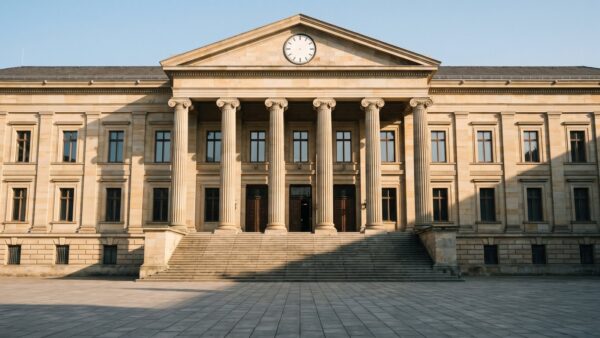 werkstattrisiko kasko bild 1 Fassade eines klassischen Gerichtsgebäudes mit Säulen und Freitreppe im Vormittagslicht
