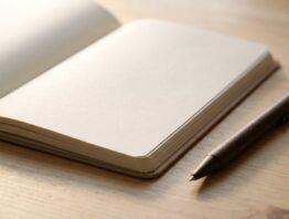 Leerer aufgeschlagener Notizblock mit dunklem Stift