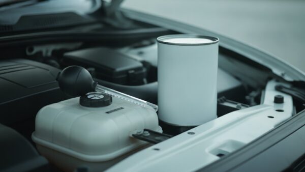 wintercheck auto bild 2 Frostschutzprüfer mit Glasröhrchen auf einem Kühlmittel-Ausgleichsbehälter im Motorraum