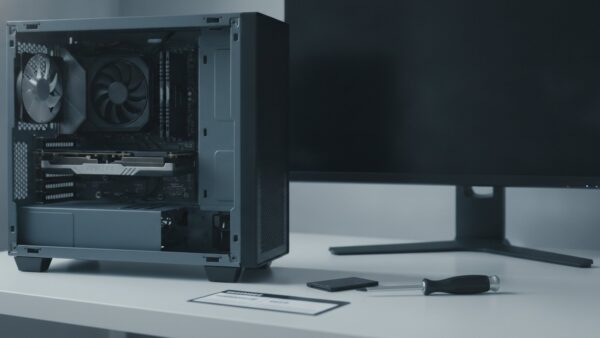 witcher 3 remastered bild 3 Geöffneter Gaming-PC mit Grafikkarte und Arbeitsspeicher, daneben eine SSD – Symbolbild für die Systemanforderungen