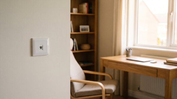 wlan access point bild 3 Arbeitszimmer mit Schreibtisch und einer Netzwerkdose an der Wand