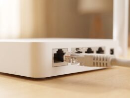 Netzwerkstecker wird in einen Router gesteckt