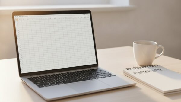Laptop mit leerer Tabelle zur Berechnung der Kalenderwochen im Jahr