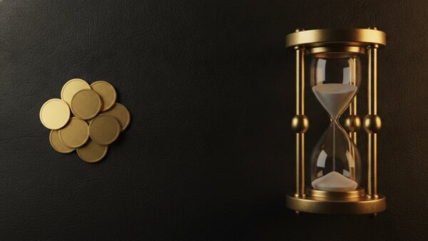 world of warcraft abo bild 3 Glatte Goldmünzen ohne Prägung neben einer Sanduhr als Sinnbild für Gold gegen Spielzeit