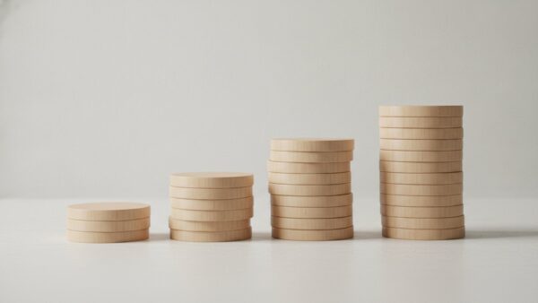 zalando plus bild 2 Vier ansteigende Stapel glatter Holzscheiben nebeneinander als Sinnbild für Stufen
