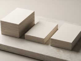 Drei unterschiedlich hohe Stapel leerer Papierkarten nebeneinander als Sinnbild für Preisanteile