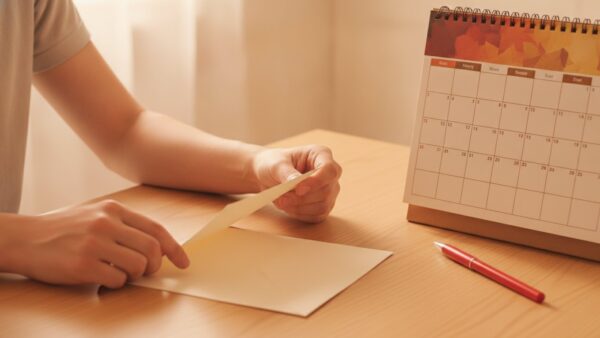 1und1 preiserhoehung bild 3 Hände stecken ein Kündigungsschreiben in einen Umschlag, daneben ein Kalender