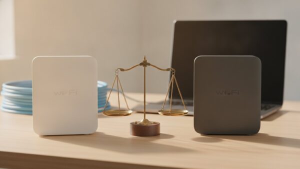 1und1 preiserhoehung bild 4 Zwei WLAN-Router mit einer Waage dazwischen als Symbol für den Anbietervergleich