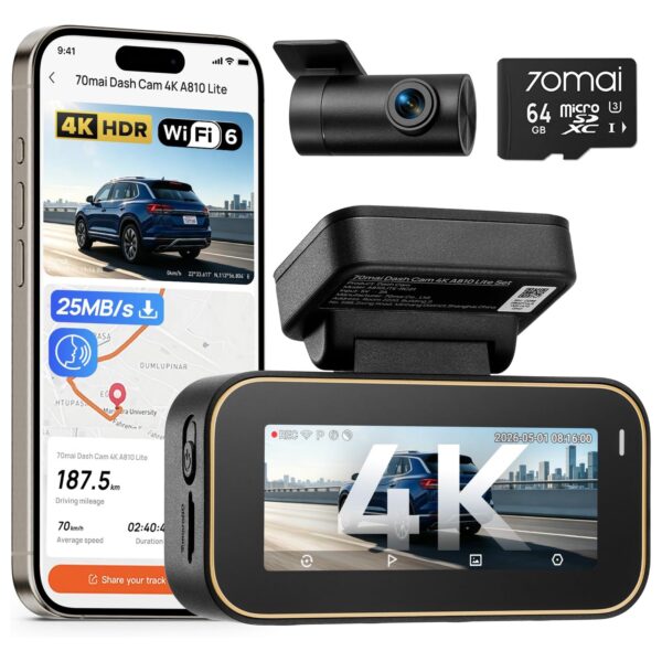 70mai A810 Lite Dashcam Auto 4K, Dashcam Auto Vorne Hinten Wi-Fi 6