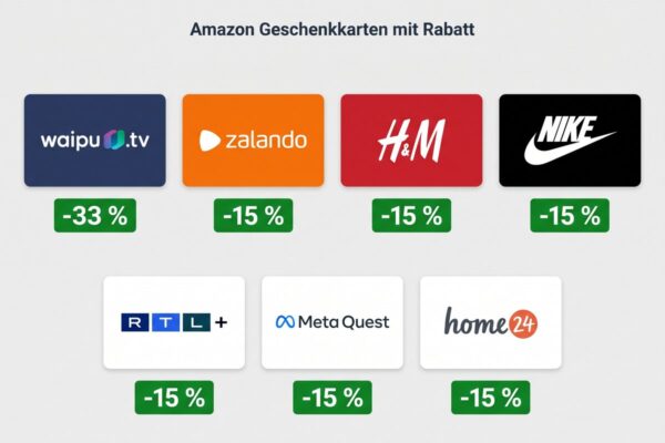 amazon geschenkgutscheine rabatte uebersicht Rabatte auf Amazon-Geschenkkarten: waipu.tv -33 %, Zalando, H&M, Nike, RTL+, Meta Quest und home24 je -15 %