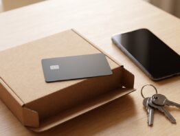 amazon visa bild 1 Amazon Visa als Symbolbild: neutrale Kreditkarte auf einem geöffneten Versandkarton neben einem Smartphone