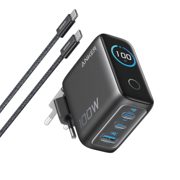 Anker Nano 100W 3-Port Ladegerät mit Smart Display und USB-C Kabel