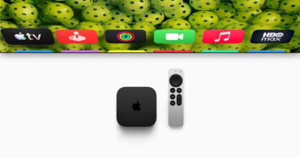 apple tv 4k 2026 hersteller Apple TV 4K (4. Generation) mit Siri Remote vor einem Fernseher mit tvOS-Startbildschirm