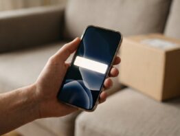 Hand hält ein Smartphone mit einer leeren Benachrichtigung auf dem Sperrbildschirm