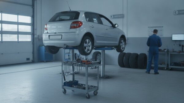 autohaus koenig insolvenz bild 3b Auto auf einer Hebebühne in einer hellen Kfz-Werkstatt
