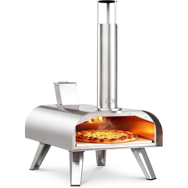 BIG HORN OUTDOORS Pizzaofen Outdoor für Holzpellets, tragbarer Pellet-Pizzaofen aus Edelstahl mit Pizzastein