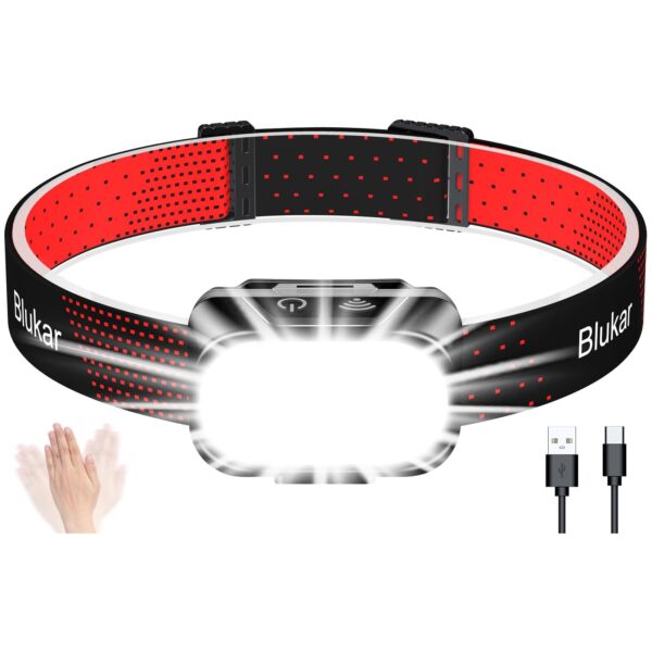 Blukar LED Stirnlampe aufladbar, 2000 Lumen, Schwarz