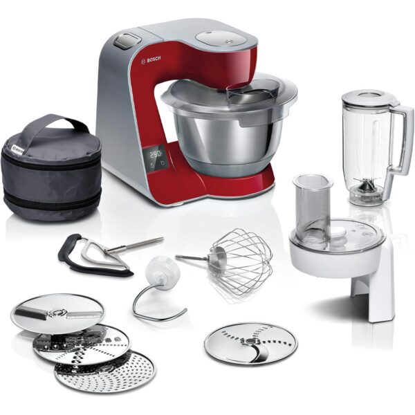 Bosch Küchenmaschine MUM5 MUM5X720 mit integrierter Waage, 1000 W, Silber/Dunkelrot