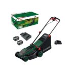 Bosch Akku-Rasenmäher ROTAK18V2-38 (Schnittbreite: 38 cm, Schnitthöhe: 30-75 mm, 40 l Stoff-Grasfangkorb, Mulchstopfen, inkl. 2 x 18V Akku und Ladegerät) 2 Akkus + 1 Ladegerät