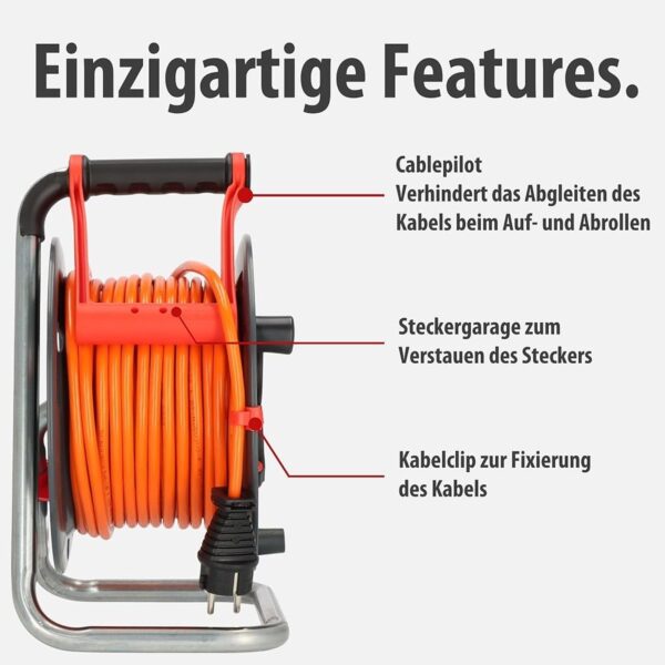 Brennenstuhl Garant V2 IP44 Kabeltrommel 25m mit Cablepilot, Steckergarage und Kabelclip