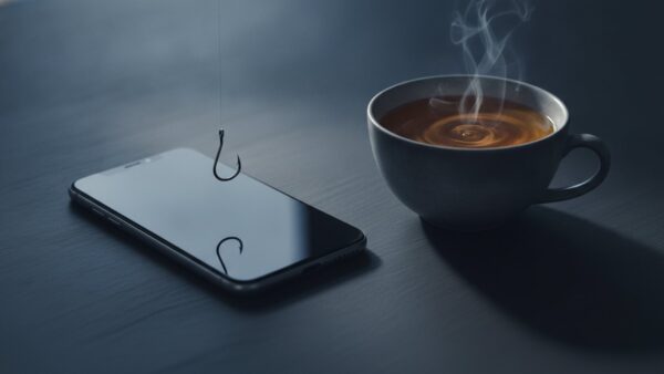comdirect login bild 4 Angelhaken ĂŒber einem Smartphone als Symbol fĂŒr Phishing im Namen einer Bank