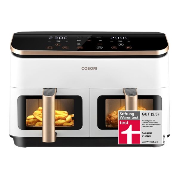 Cosori CAF-R904-WDE Dual-Korb Airfryer mit Sichtfenster, 8,5 Liter