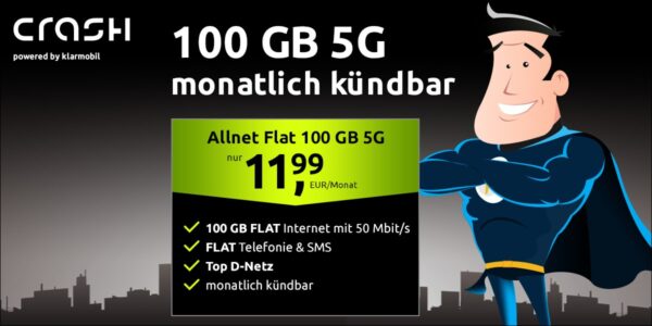 crash 100gb vodafone allnet flat 11 99 crash Allnet Flat 100 GB 5G im Vodafone-Netz monatlich kündbar für 11,99€/Monat