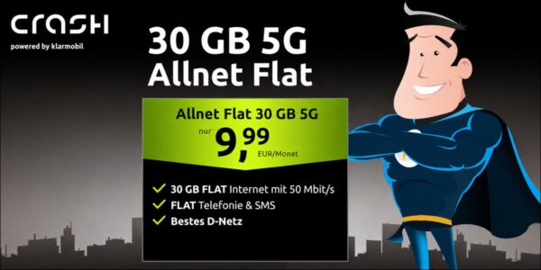 crash 30gb telekom allnet flat 9 99 crash Allnet Flat 30 GB 5G im Telekom-Netz für 9,99€/Monat