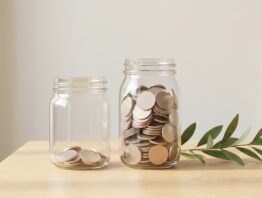 Zwei unterschiedlich hoch mit Münzen gefüllte Gläser als Sinnbild für Standardzins und Aktionszins beim DKB Tagesgeld