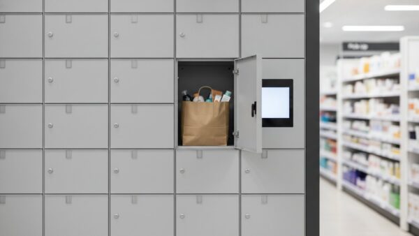 dm app bild 2 Abholstation mit geöffnetem Fach und Papiertüte für die Express-Abholung