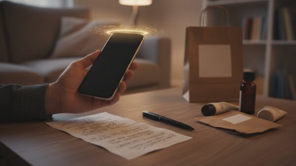 dm app bild 4 Smartphone über einem Einkaufszettel als Sinnbild für den geplanten KI-Einkaufshelfer
