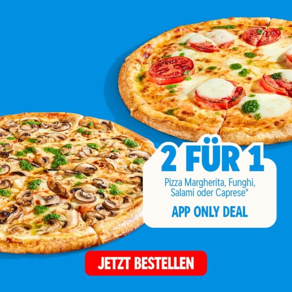 dominos 2 fuer 1 pizza 28 cm Domino’s 2 für 1 Pizza 28 cm App-Deal