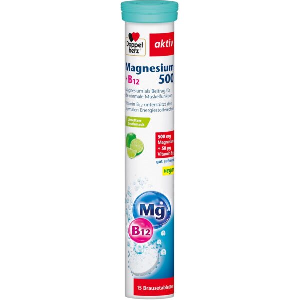 doppelherz magnesium 500 b12 limette Doppelherz Magnesium 500 + B12 - mit Limetten-Geschmack 15 Brausetabletten