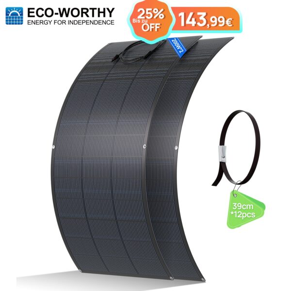 ECO-WORTHY 400W Flexibles Solarpanel (2x 200W) für Wohnmobil und Balkonkraftwerk
