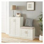 [en.casa] Schuhschrank Løten mit Sitzbank, 120 x 36 x 97 cm, Weiß