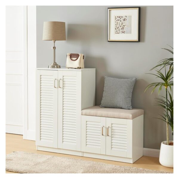 [en.casa] Schuhschrank Løten mit Sitzbank, 120 x 36 x 97 cm, Weiß