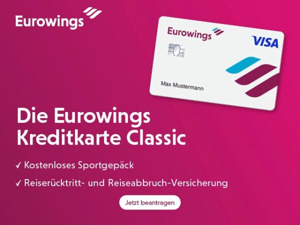 Eurowings Kreditkarte Classic mit kostenlosem Sportgepäck und Reiserücktrittversicherung