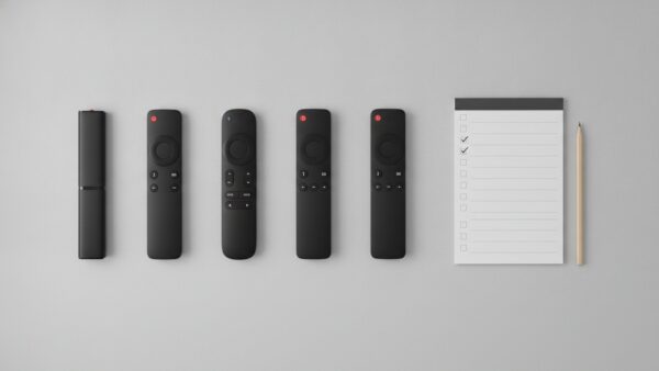 fire tv stick 4k 2026 bild 2 Fünf verschiedene Streaming-Sticks mit Fernbedienungen nebeneinander im Vergleich