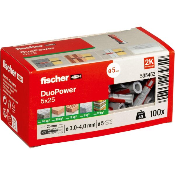 fischer duopower 5x25 100 stueck fischer DuoPower 5 x 25 Universaldübel, 2-Komponenten-Dübel, 100 Stück