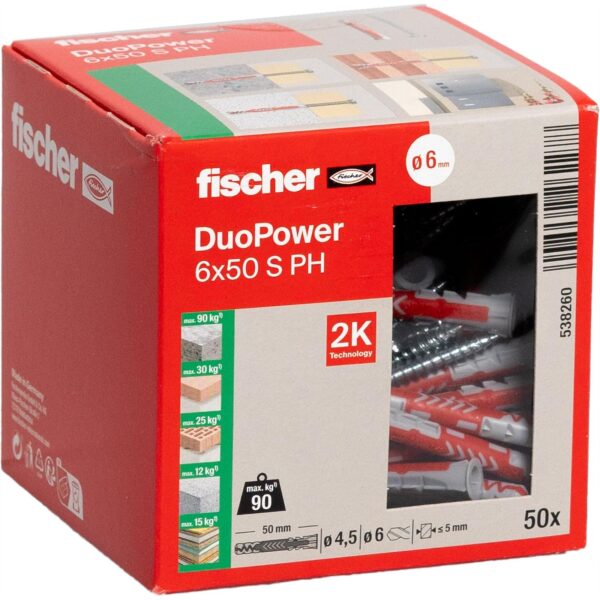 fischer DuoPower 6 x 50 S PH Universaldübel Set mit Schrauben