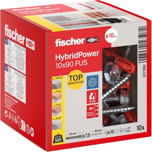 fischer HybridPower 10 x 90 FUS Dübelset mit Sechskantschrauben