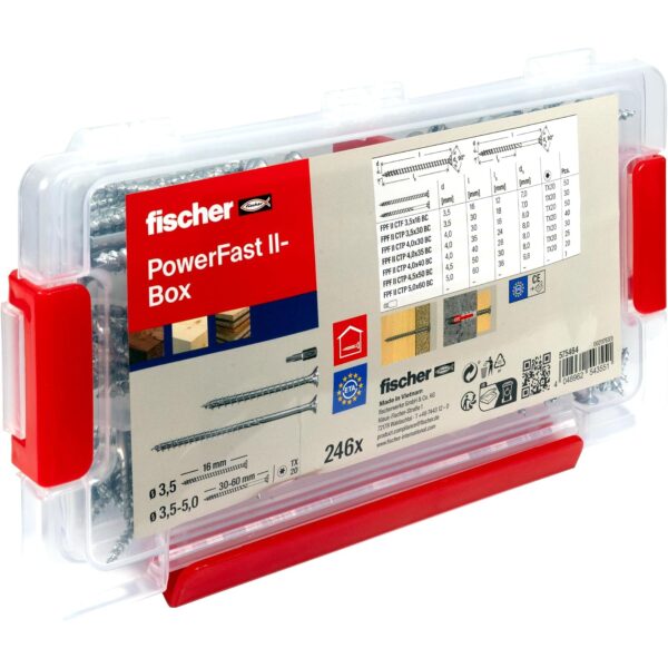 fischer PowerFast II Schrauben-Sortimentsbox, 245 Stück, inkl. Bit TX20