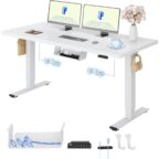 FLEXISPOT Höhenverstellbarer Schreibtisch elektrisch, Doppelmotor 160x80 cm Weiß Tischplatte+weiß Tischgestell 160 x 80 cm