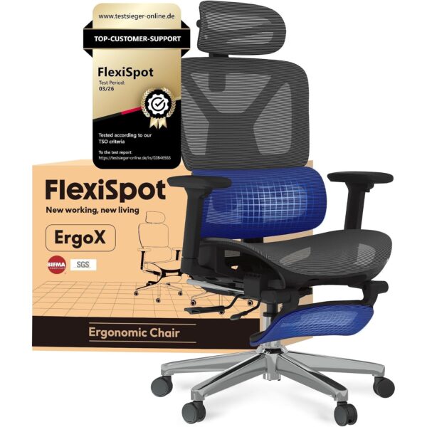 flexispot ergox buerostuhl fussstuetze grau FLEXISPOT ErgoX ergonomischer Bürostuhl mit Fußstütze (M2, Grau)